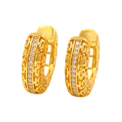 1610istanbul Women's Gold Meander Swarovski Hoop Earrings