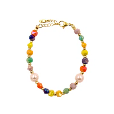 1610istanbul Women's Gold Mediterranean Mosaic Swarovski Pearl Bracelet