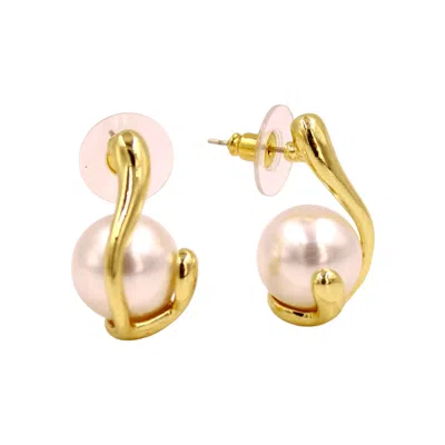 1610istanbul Women's Gold Pearl Chunky Earrings In Pink