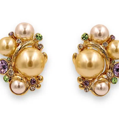 1610istanbul Women's Gold Pearl Swarovski Earrings