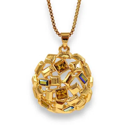 1610istanbul Women's Gold Royal Pastel Swarovski Necklace