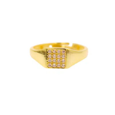 1610istanbul Women's Gold Signet Swarovski Ring