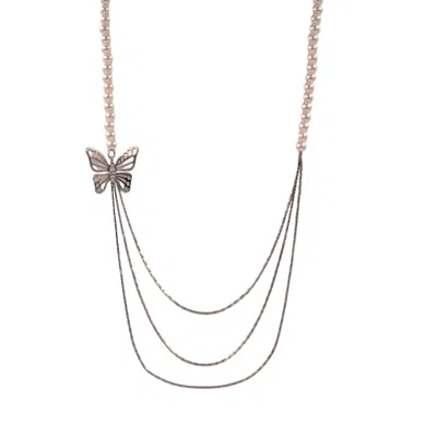 1610istanbul Women's Grey Bridal Pearl Butterfly Necklace In Gray