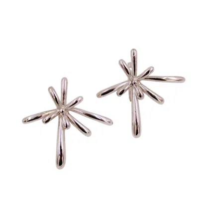 1610istanbul Women's Grey Floral Drop Silver Earrings