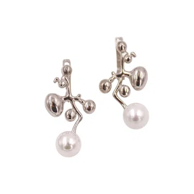 1610istanbul Women's Grey Floral Pearl  Earrings