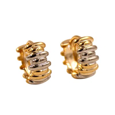 1610istanbul Women's Grey / Gold Double Tone Hoop Earrings
