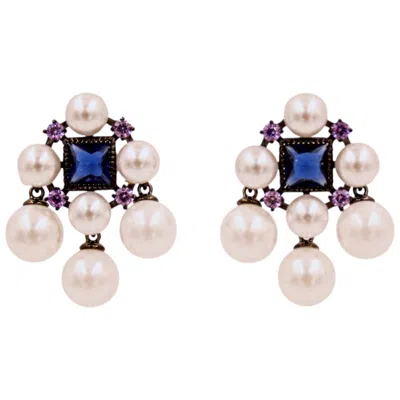 1610istanbul Women's Grey Luna Di Amalfi Pearl Earrings In Gray