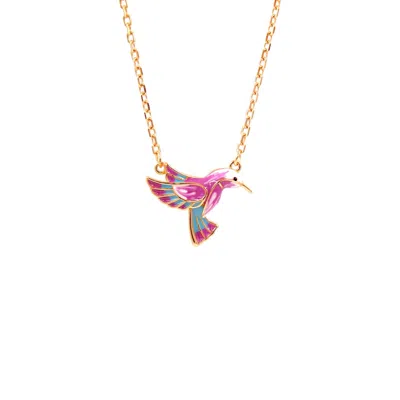 1610istanbul Women's Rose Gold Bluebird Happiness Enamel Necklace