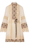 TORY BURCH TORY BURCH WOMAN CARLOTTA LACE-TRIMMED EMBROIDERED COTTON-VOILE MINI DRESS IVORY,3074457345619623263