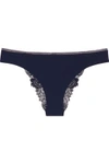LA PERLA WOMAN METALLIC LACE AND STRETCH-JERSEY LOW-RISE BRIEFS NAVY,GB 1016843420011312