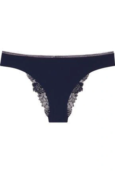 La Perla Woman Metallic Lace And Stretch-jersey Low-rise Briefs Navy