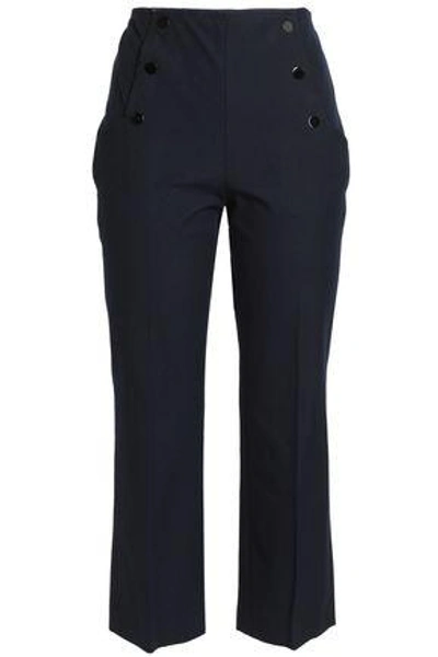 Sandro Woman Cropped Twill Bootcut Trousers Navy