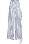 ALEXIS WOMAN RUFFLED SATIN-TRIMMED STRIPED TWILL WIDE-LEG PANTS WHITE,GB 4772211932032094