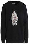 MARKUS LUPFER WOMAN ANNA APPLIQUÉD COTTON-FLEECE SWEATSHIRT BLACK,GB 1874378723030097