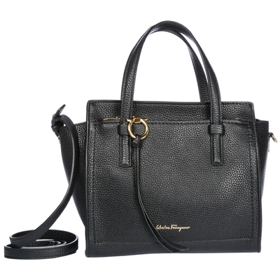 Ferragamo Women's Leather Handbag Shopping Bag Purse Mini Tote In Black