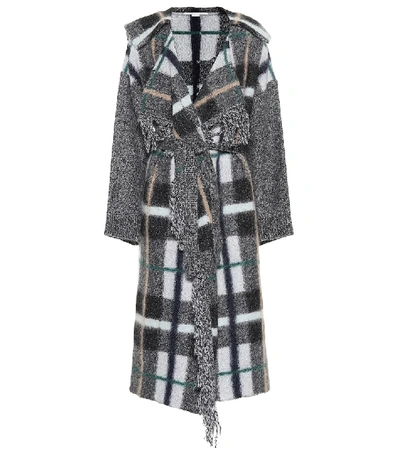 Stella Mccartney Hooded Checked Wool-blend Coat In Gray