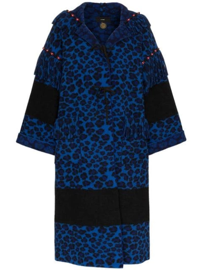 Alanui Leopard-print Ankle-length Wool Coat In Blue