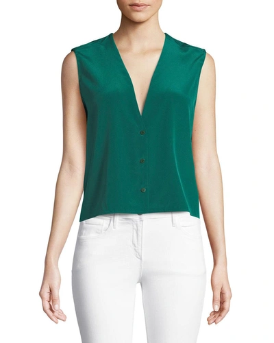 Diane Von Furstenberg Sleeveless Silk Button-up Top In Green