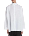 Eskandar Slim A-line Two Collar Shirt With Step Insert (long Length) In White