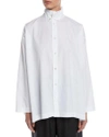 Eskandar Angled Side Seam Cotton Shirt In White