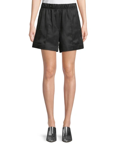Helmut Lang Silky Wide-leg Pleated Pull-on Shorts In Black