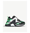 Naked Wolfe Track Leather And Mesh Trainers In Green Comb