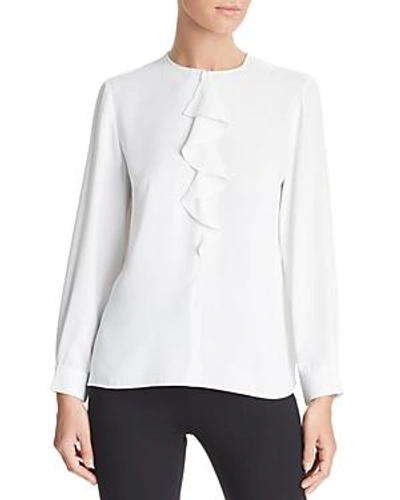 Misook Long-sleeve Ruffle-front Shirt In White