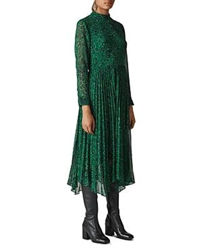 Whistles Jungle Cat Pleated Dress In Green/ Multi