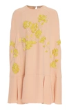 J MENDEL Mini Silk Cape Dress With Floral Embroidery,700958