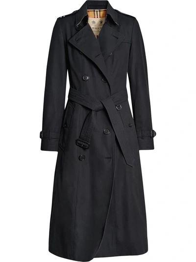Burberry The Long Chelsea Heritage饰皮革风衣 - 蓝色 In Midnight