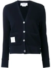 THOM BROWNE THOM BROWNE CENTER-BACK STRIPE V-NECK CARDIGAN - 蓝色