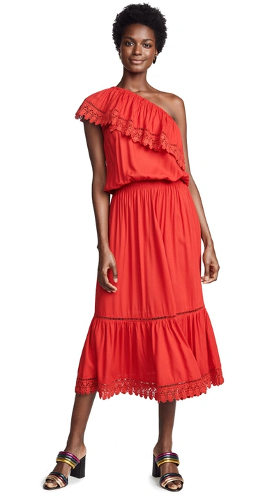 Melissa Odabash Jo One-shoulder Lace Coverup Sun Dress In Red