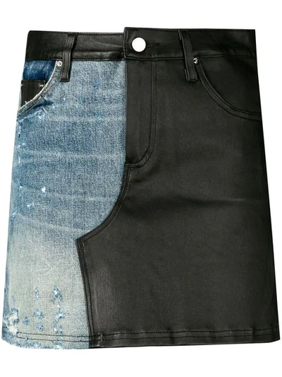 Amiri Paneled Leather And Denim Mini Skirt In Vintage Indigo