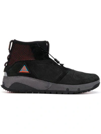 Nike Acg Ruckel Ridge Perforated Suede And Flyknit Trainers In Black/ Black Geode Teal