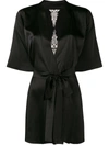 Fleur Of England Onyx Lace-embroidered Robe In Black