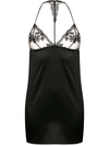 Fleur Of England Onyx Lace-cup Silk-blend Nightdress In Black