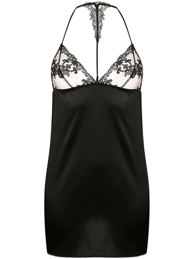 Fleur Of England Onyx Lace-cup Silk-blend Nightdress In Black