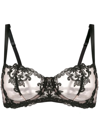 Fleur Of England Onyx Lace-embroidered Mesh Underwired Bra In Black