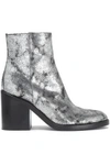 ANN DEMEULEMEESTER WOMAN METALLIC CRACKED-LEATHER ANKLE BOOTS SILVER,US 3024088872726620