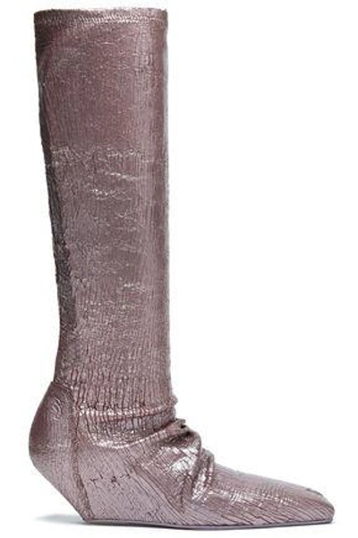 Rick Owens Metallic Cracked-leather Wedge Boots In Lilac