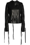 ANN DEMEULEMEESTER WOMAN BOW-DETAILED CRACKED-LEATHER JACKET BLACK,GB 3024088872822201