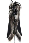 ANN DEMEULEMEESTER ANN DEMEULEMEESTER WOMAN EMBELLISHED GOAT HAIR AND WOOL-BLEND TWILL VEST BLACK,3074457345619325859