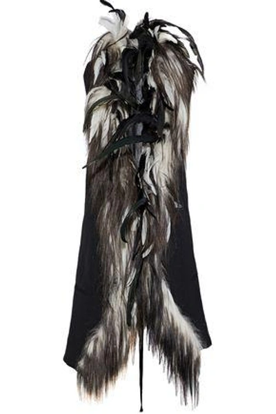 Ann Demeulemeester Woman Embellished Goat Hair And Wool-blend Twill Waistcoat Black