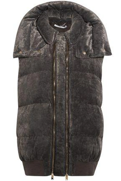 Stella Mccartney Woman Quilted Velvet Hooded Waistcoat Anthracite