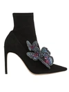 Sophia Webster Riva Appliquéd Stretch-suede Sock Boots In Black & Blue Multi