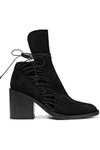 ANN DEMEULEMEESTER WOMAN CUTOUT LACE-UP SUEDE ANKLE BOOTS BLACK,US 3024088873112029