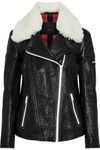 BELSTAFF BELSTAFF WOMAN ELLERSLIE SHEARLING-TRIMMED TEXTURED-LEATHER BIKER JACKET ANTHRACITE,3074457345619143693