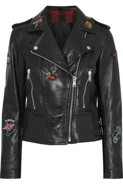Belstaff Woman Appliquéd Leather Biker Jacket Black