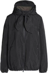 BRUNELLO CUCINELLI BRUNELLO CUCINELLI WOMAN TIE-FRONT BEAD-EMBELLISHED SHELL HOODED JACKET BLACK,3074457345619227634