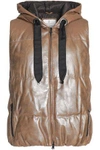 BRUNELLO CUCINELLI WOMAN QUILTED COATED-LEATHER HOODED DOWN VEST BRASS,GB 1016843419813361